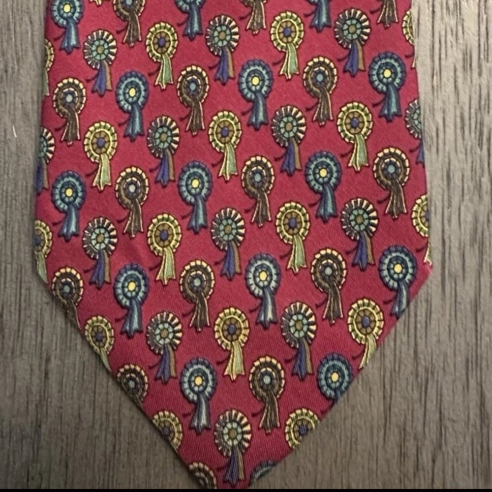 Salvatore Ferragamo Red Tie with Multicolor Rosette Pattern